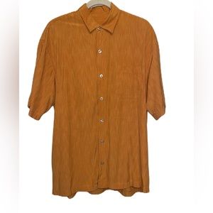 Tommy Bahama Silk Lyocell Blend Button Up Orange Plaid Short Sleeve Men’s Large